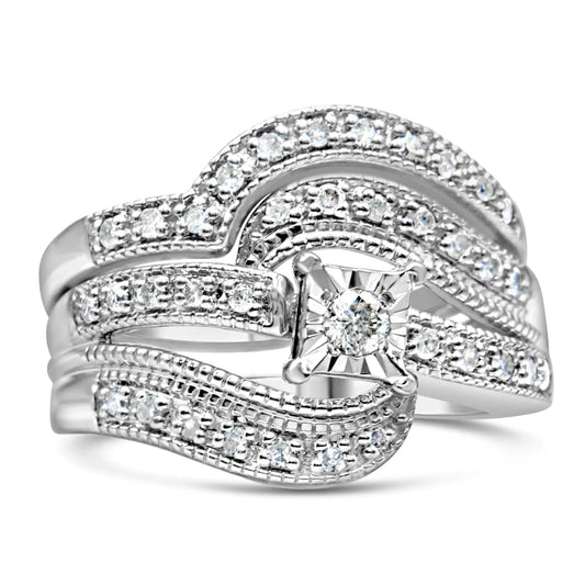 .925 Sterling Silver 1/3 Cttw Round Diamond Crisscross Engagement Ring Bridal Set (H - I Color, I1 - I2 Clarity ) - Anti Spier - Anti Spier - ring