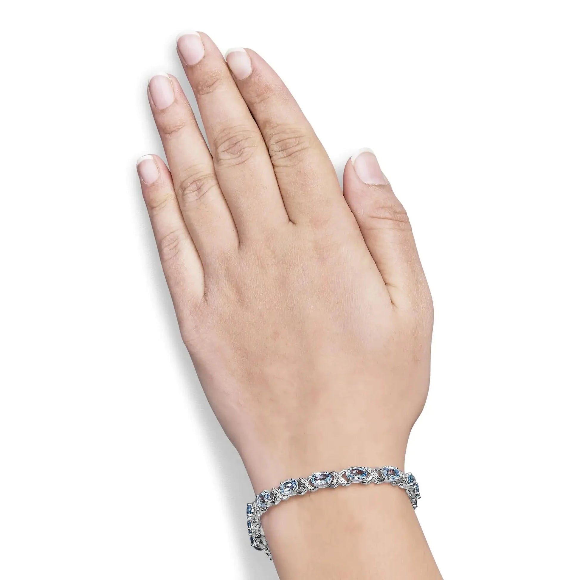 .925 Sterling Silver 16.0 Cttw Oval Blue Topaz and Diamond Accent Tennis X Link Bracelet (I - J Color, I1 - I2 Clarity) - Size 7" Inch - Anti Spier - Anti Spier - bracelet