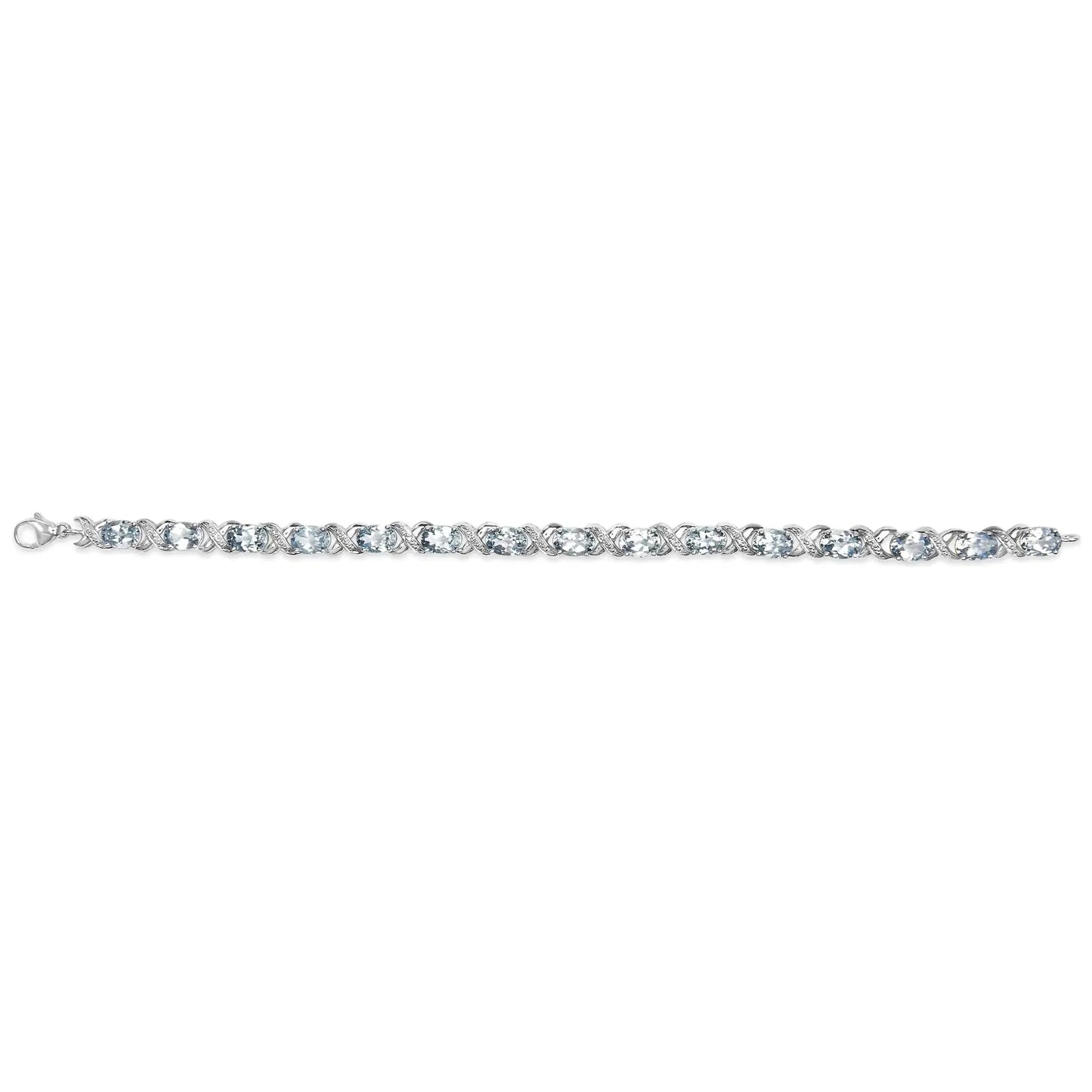 .925 Sterling Silver 16.0 Cttw Oval Blue Topaz and Diamond Accent Tennis X Link Bracelet (I - J Color, I1 - I2 Clarity) - Size 7" Inch - Anti Spier - Anti Spier - bracelet