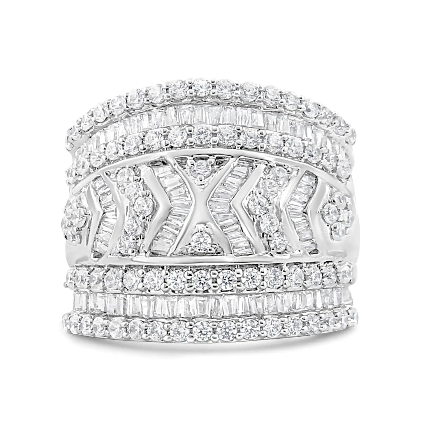 .925 Sterling Silver 2.0 Cttw Diamond Edge Multi - Row Ring Band ( J - K Color, I3 Clarity) - Anti Spier - Anti Spier - ring