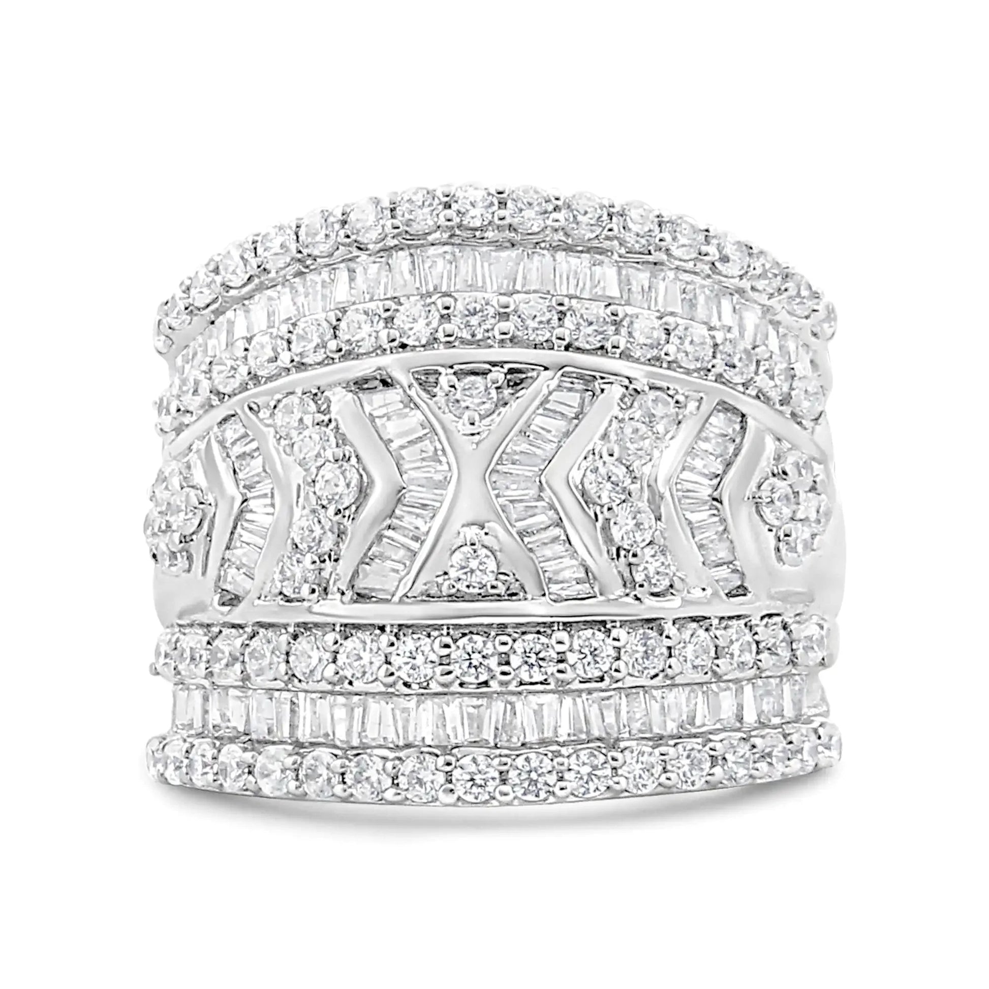 .925 Sterling Silver 2.0 Cttw Diamond Edge Multi - Row Ring Band ( J - K Color, I3 Clarity) - Anti Spier - Anti Spier - ring