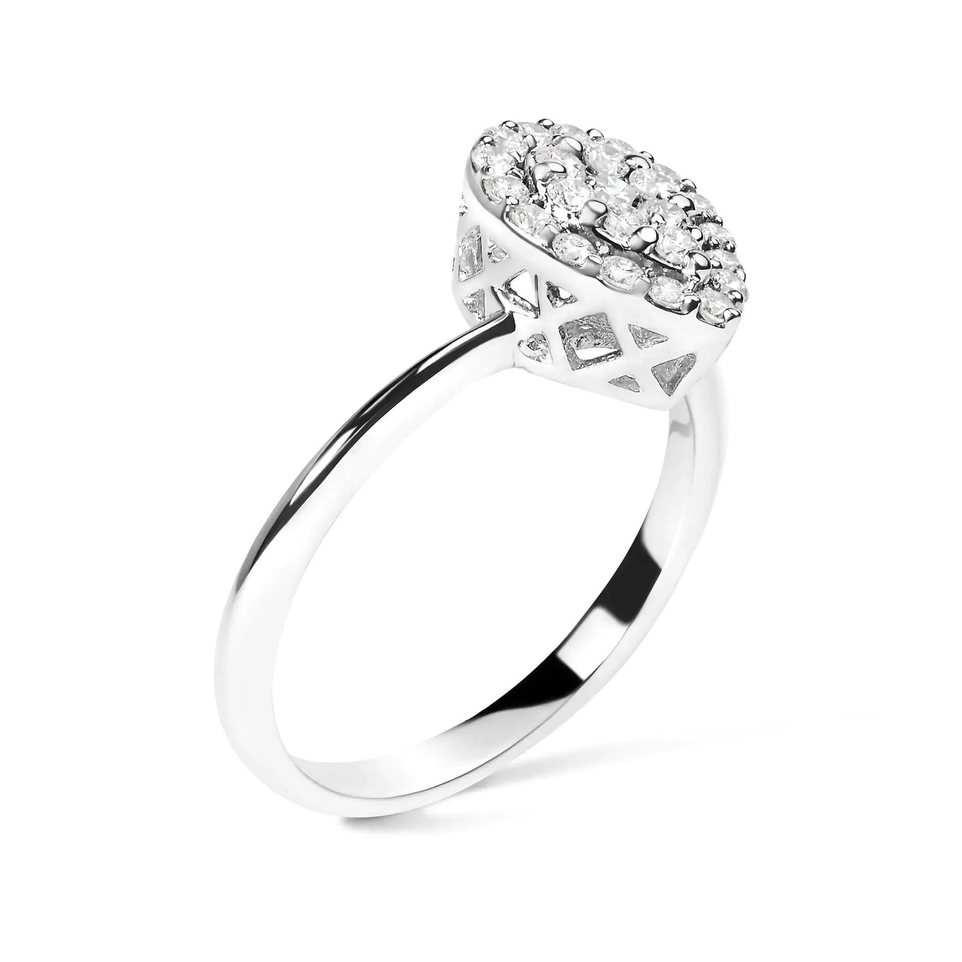 .925 Sterling Silver 3/8 Cttw Lab Grown Diamond Cluster and Halo Pear Promise Ring (G - H Color, VS2 - SI1 Clarity) - Size 7 - Anti Spier - Anti Spier - ring