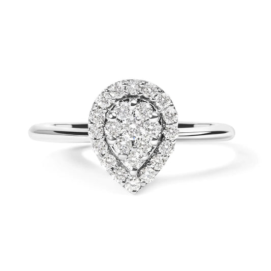 .925 Sterling Silver 3/8 Cttw Lab Grown Diamond Cluster and Halo Pear Promise Ring (G - H Color, VS2 - SI1 Clarity) - Size 7 - Anti Spier - Anti Spier - ring