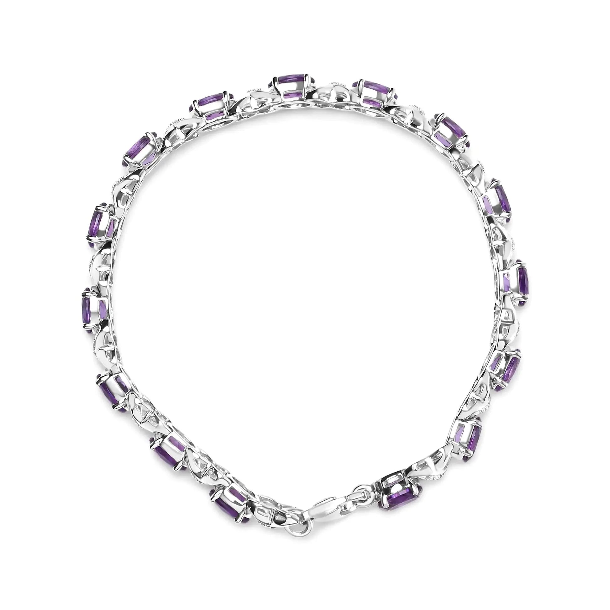 .925 Sterling Silver 7x5mm Oval Amethyst and Diamond Accent X - Link Bracelet (H - I Color, SI1 - SI2 Clarity) - Size 7" - Anti Spier - Anti Spier - bracelet