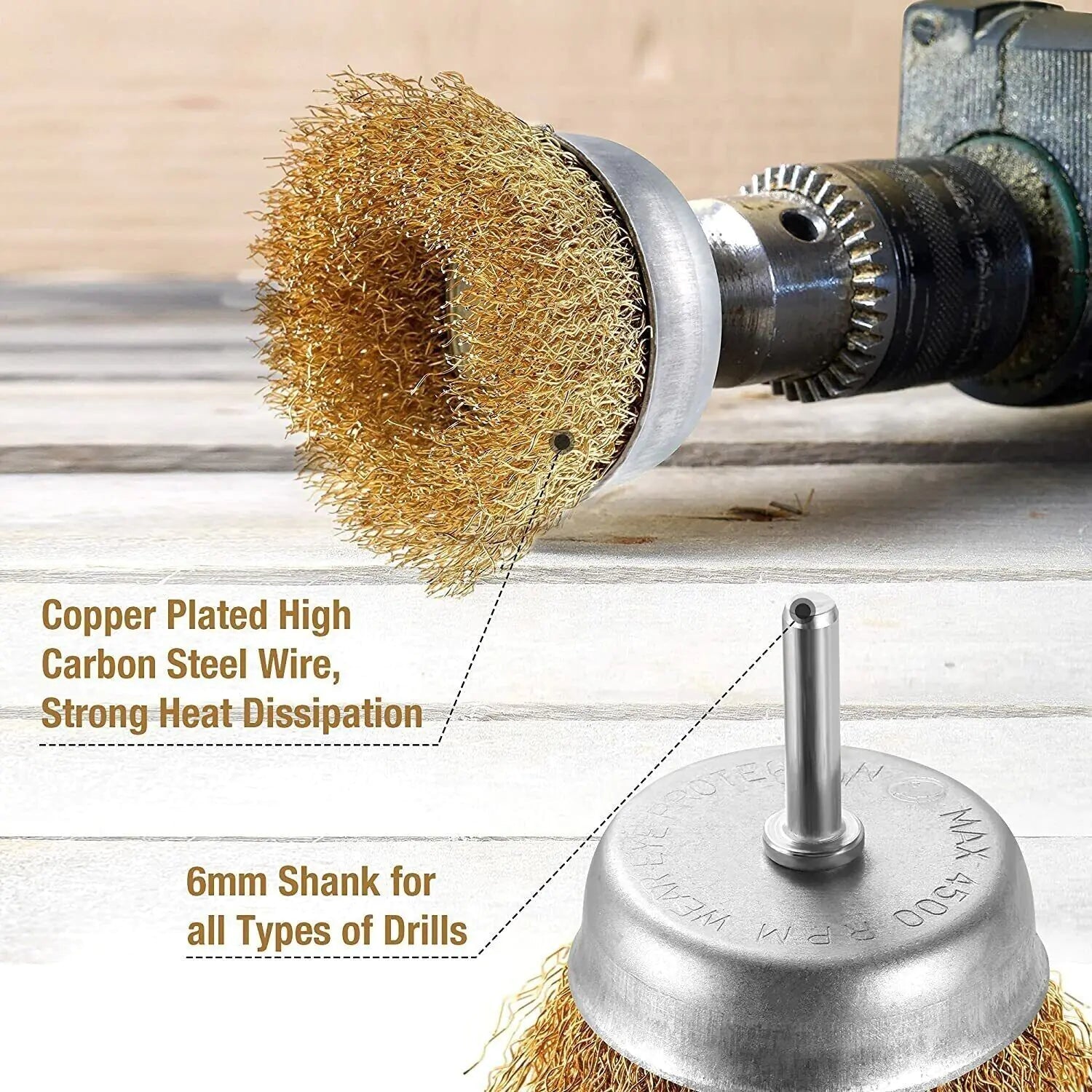 2-Pack 3 Pcs Wire Brush Wheel Set Cup Drill Bit Rust Paint Attachment 1/4" USA Anti Spier