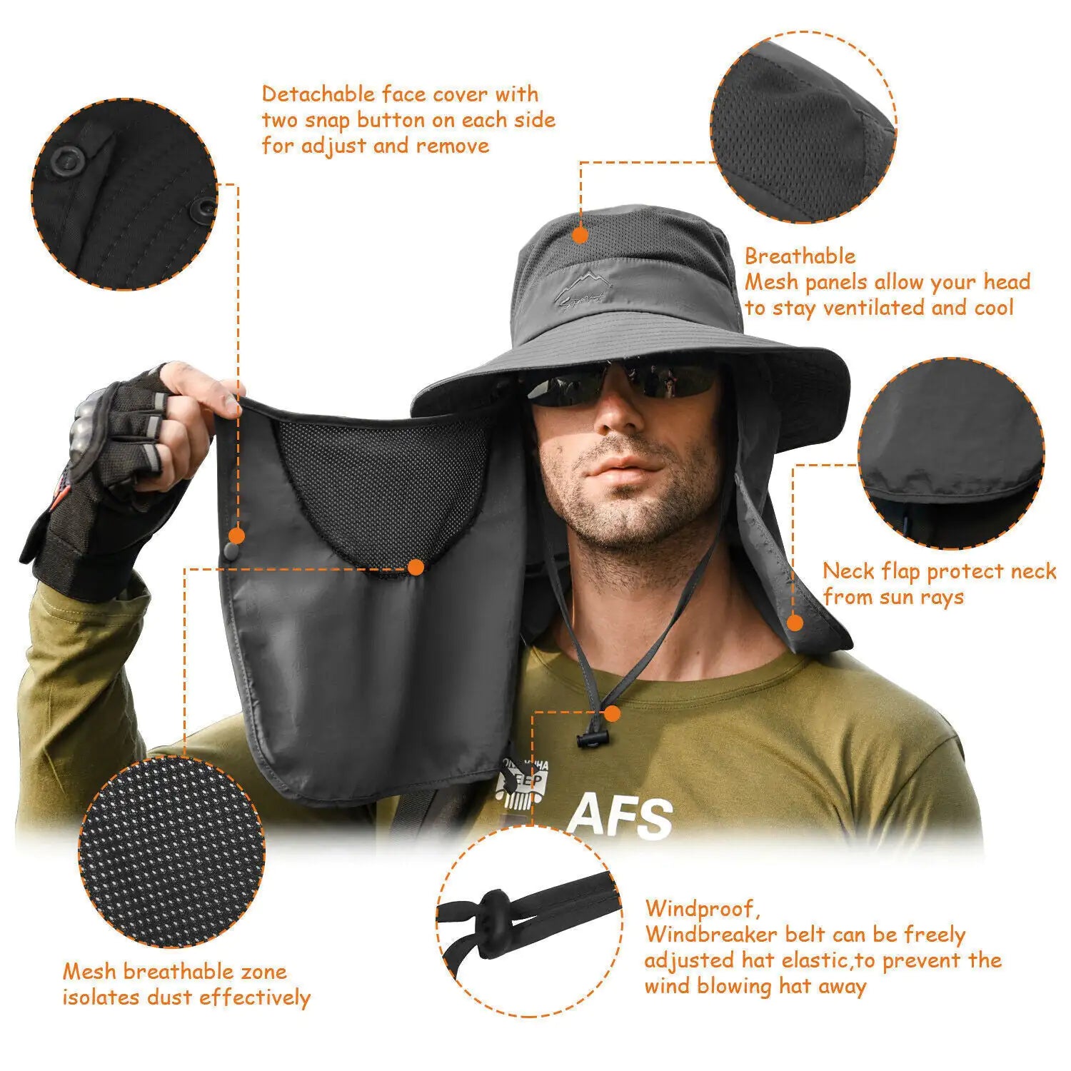 Wide Brim Sun Hat UV Protection Bucket Cap For Hiking Camping Fishing Safari Men - Anti Spier 