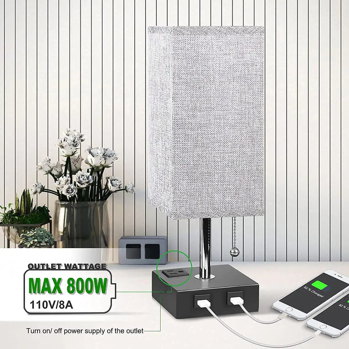 USB Bedside Table Lamp - Grey Anti Spier