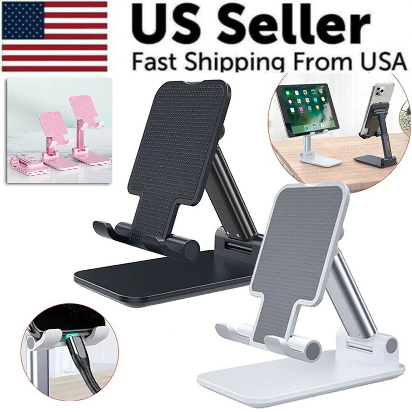 Adjustable desktop stand holder for smartphones and tablets on desk