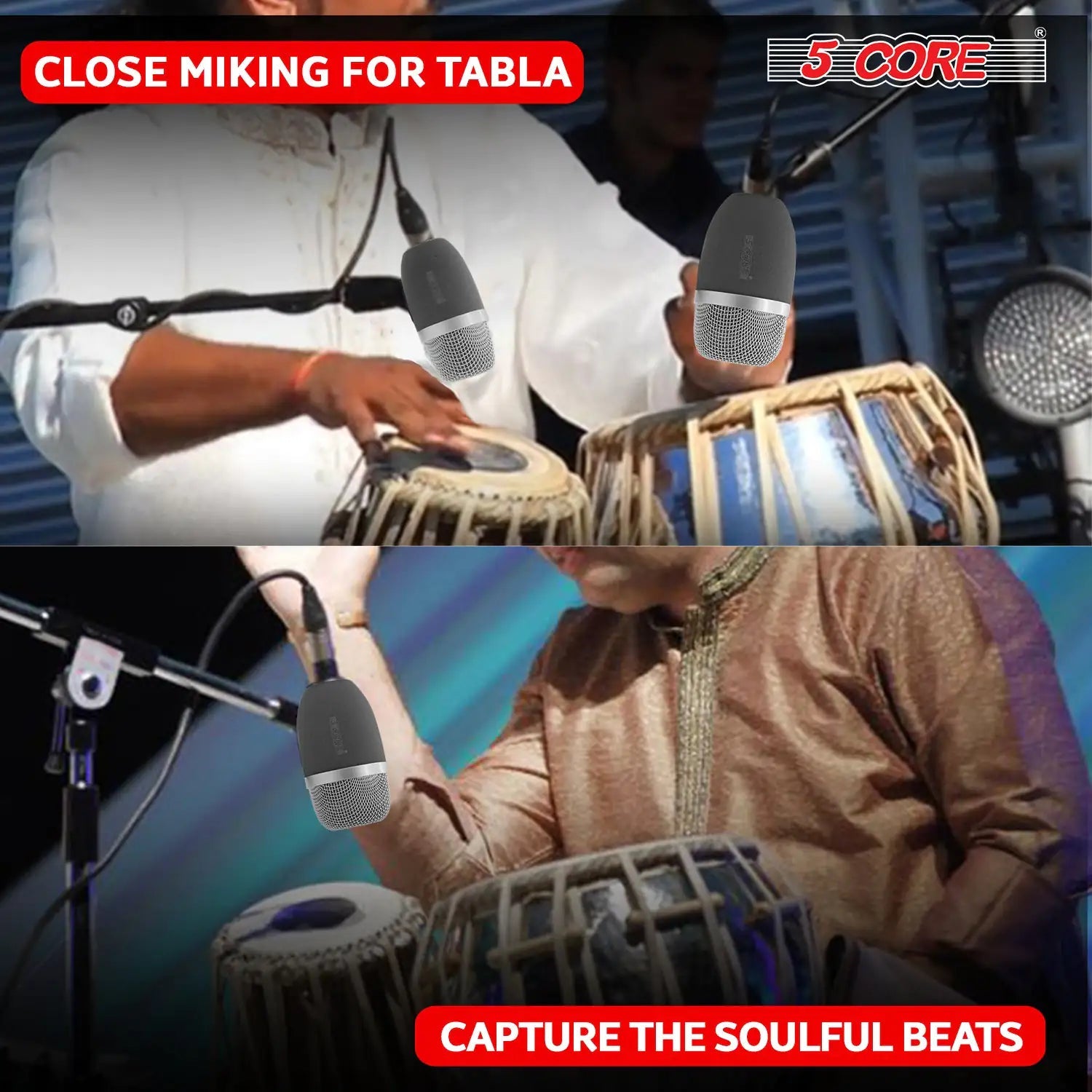 5Core Tabla Microphone Set Uni-Directional XLR Kick Snare Bayan Dayan Instrument Mic Anti Spier