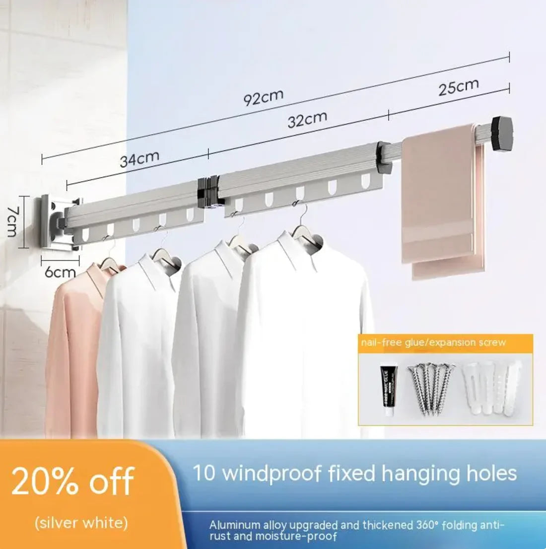 Retractable Aluminum Suction Cup Clothes Hanger Anti Spier
