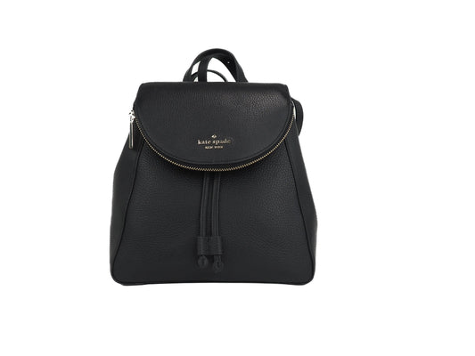 Kate Spade Leila Black Pebbled Leather Medium Flap Shoulder Backpack Book Bag Anti Spier