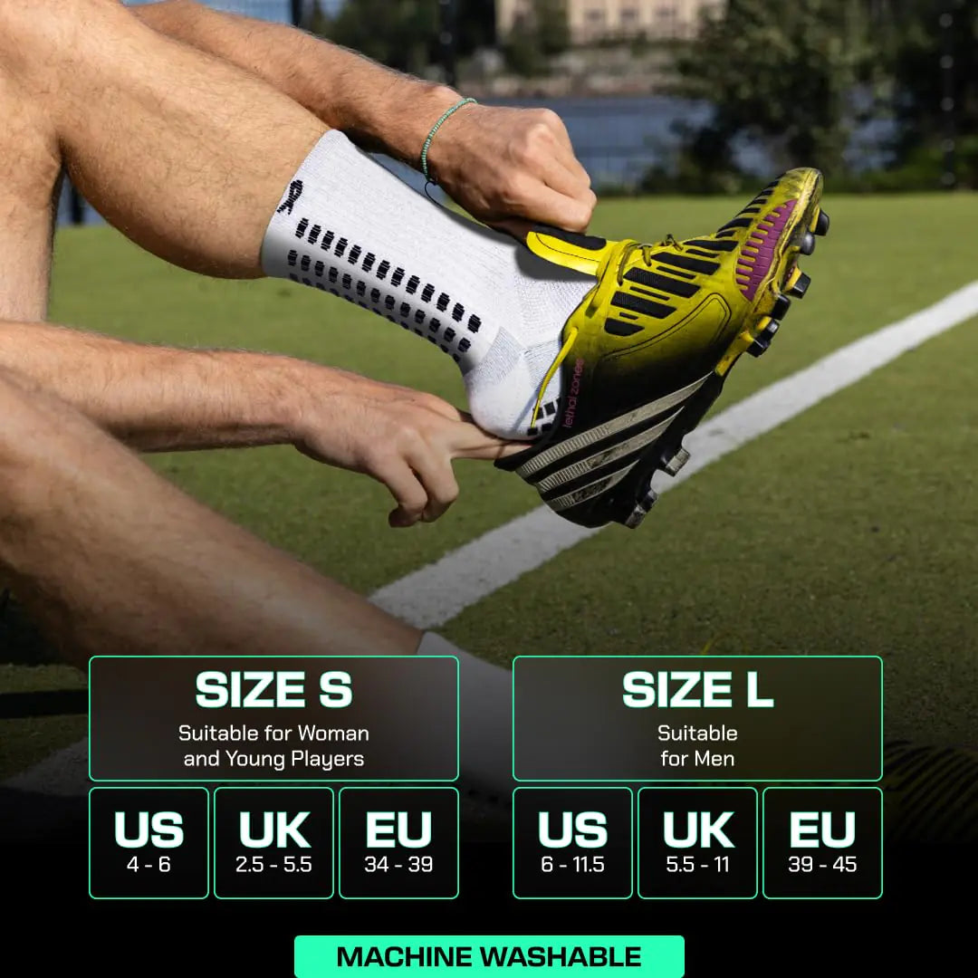 Lux Dual Grip Socks - Soccer Grip Socks for Men and Women. GripArray™ Performance & Comfort - Anti-Slip Grip Socks for Soccer Large White (2 Packs) Anti Spier
