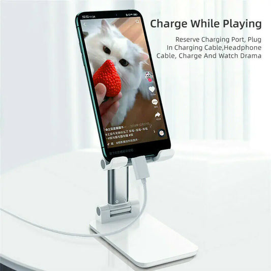 Foldable mobile phone and tablet stand mount for iPhone and iPad.