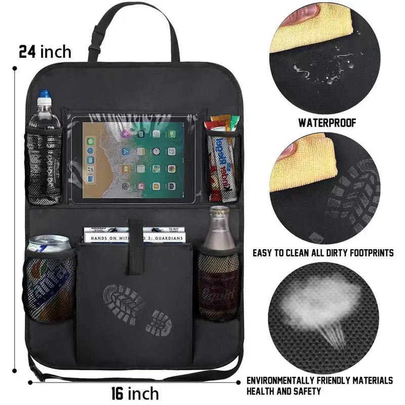 Car Seatback Organizer with Cup Holder - Travel Accessory Anti Spier