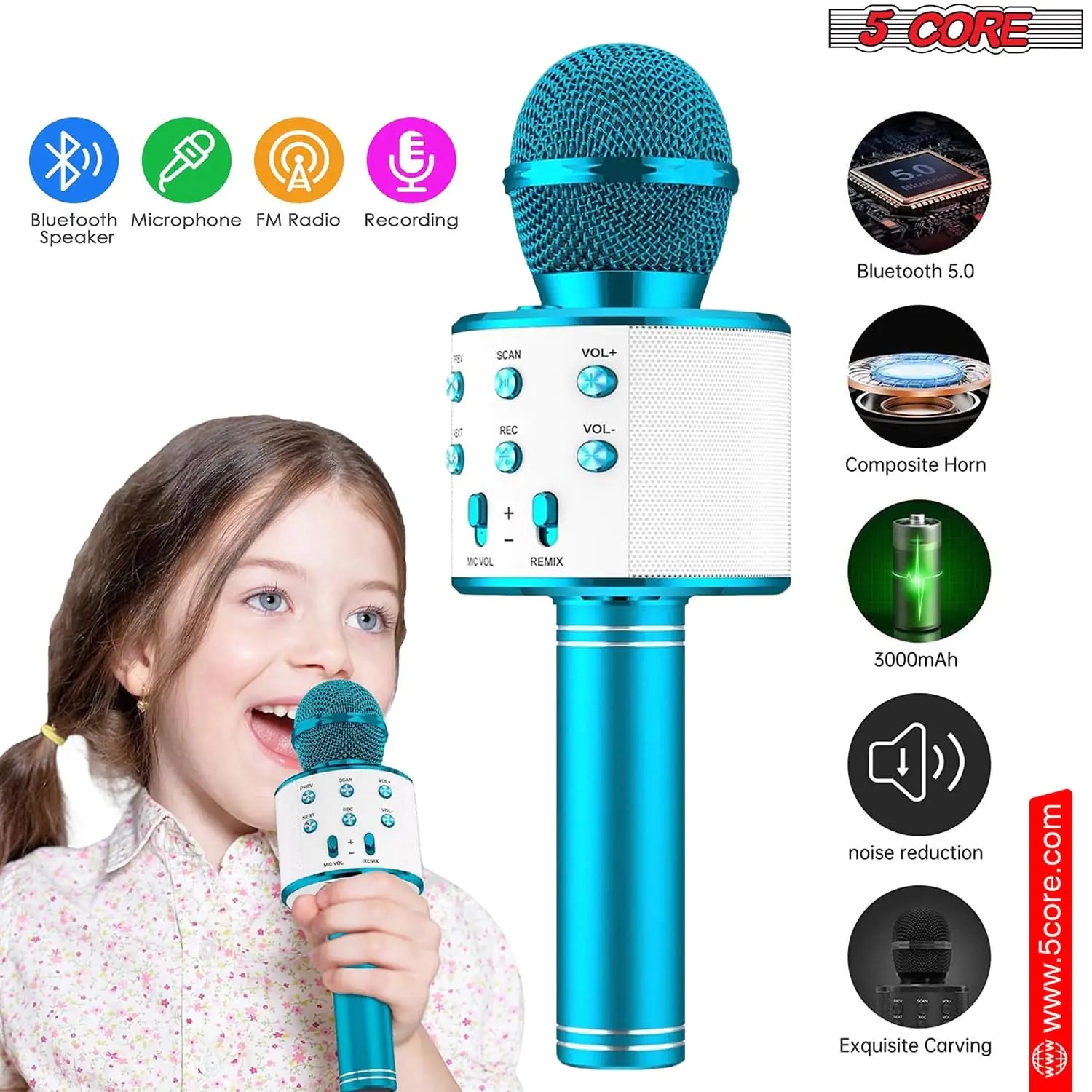 5Core Wireless Karaoke Microphone Bluetooth Mic Portable Handheld Microfonos Inalambricos Anti Spier