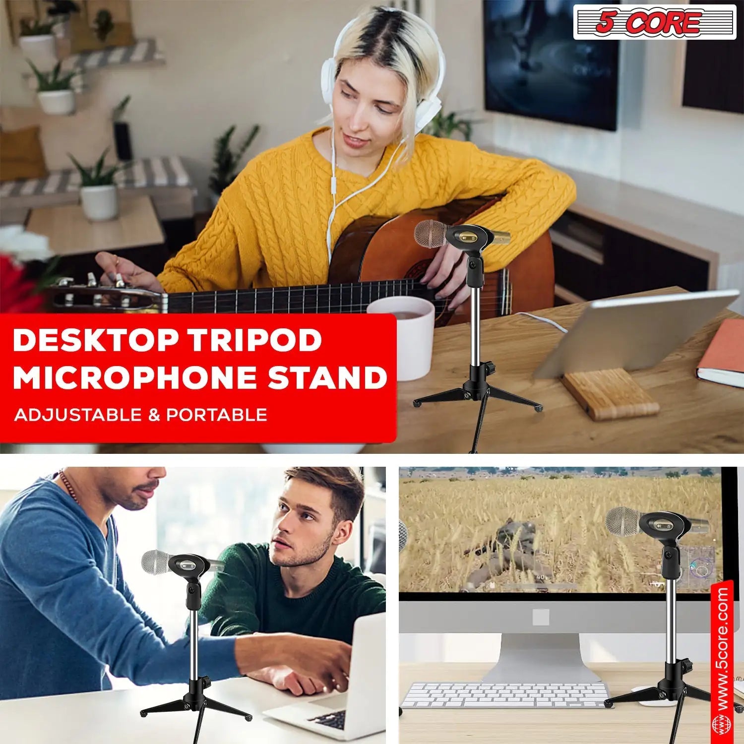 5Core Desktop Mic Stand Tripod Universal Desk Microphone Holder Table Top Stands Anti Spier