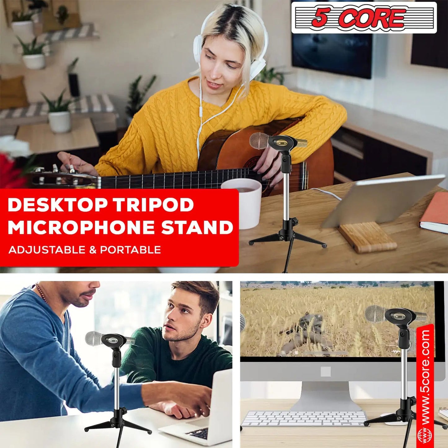 5Core Desktop Mic Stand Tripod Universal Desk Microphone Holder Table Top Stands Anti Spier