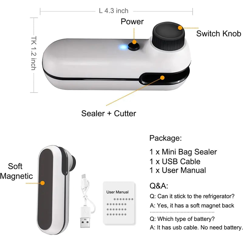 USB Mini Bag Sealer Cutter Anti Spier