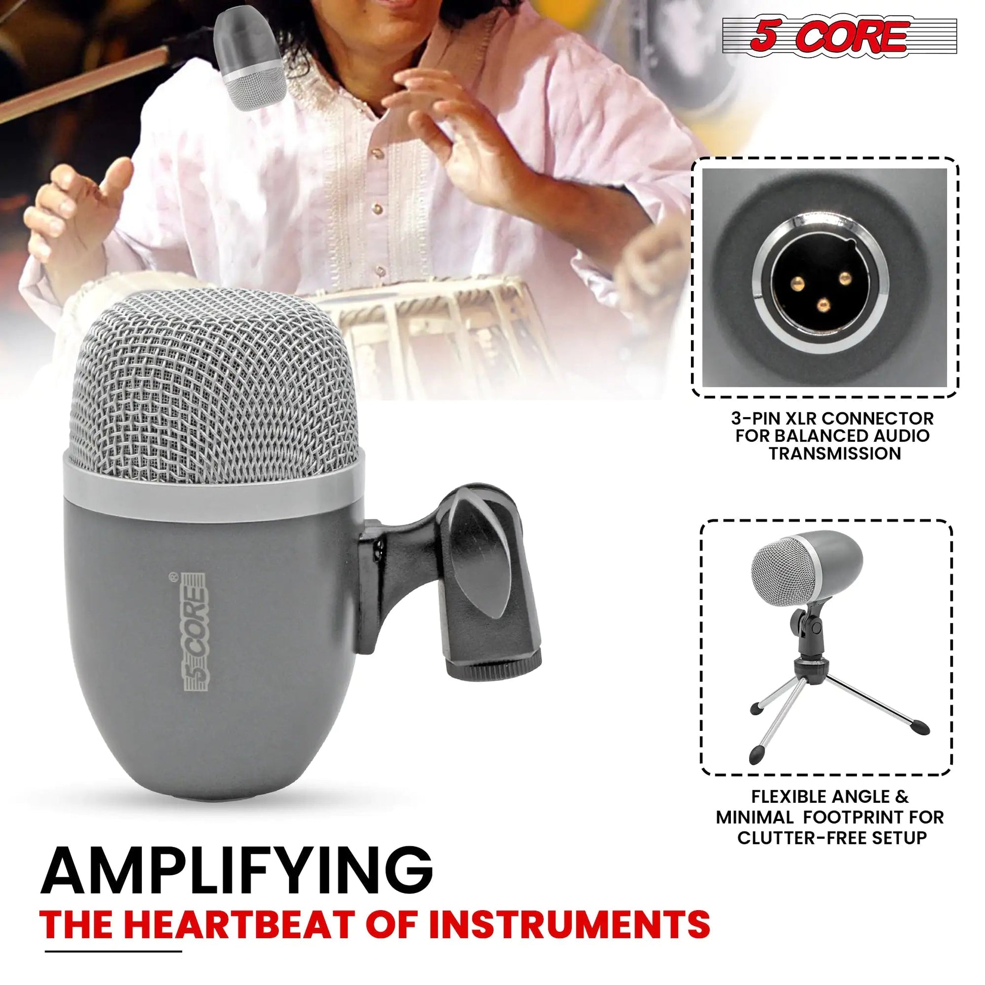 5Core Tabla Microphone Set Uni-Directional XLR Kick Snare Bayan Dayan Instrument Mic Anti Spier