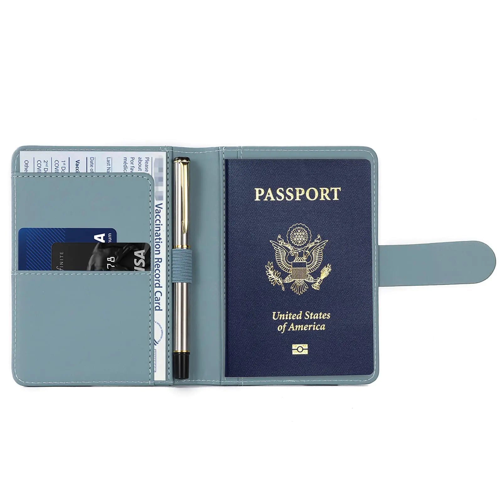 Melsbrinna Premium Leather Passport Holder Covers Case, Waterproof Rfid Blocking Travel Wallet Passport Holder with Pen Holder, Cute Passport Book for Women/Men Greyish green Anti Spier