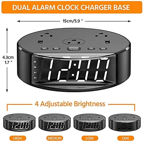 Bedside Table Lamp Alarm Clock Charging - 3 Brightness Level Anti Spier