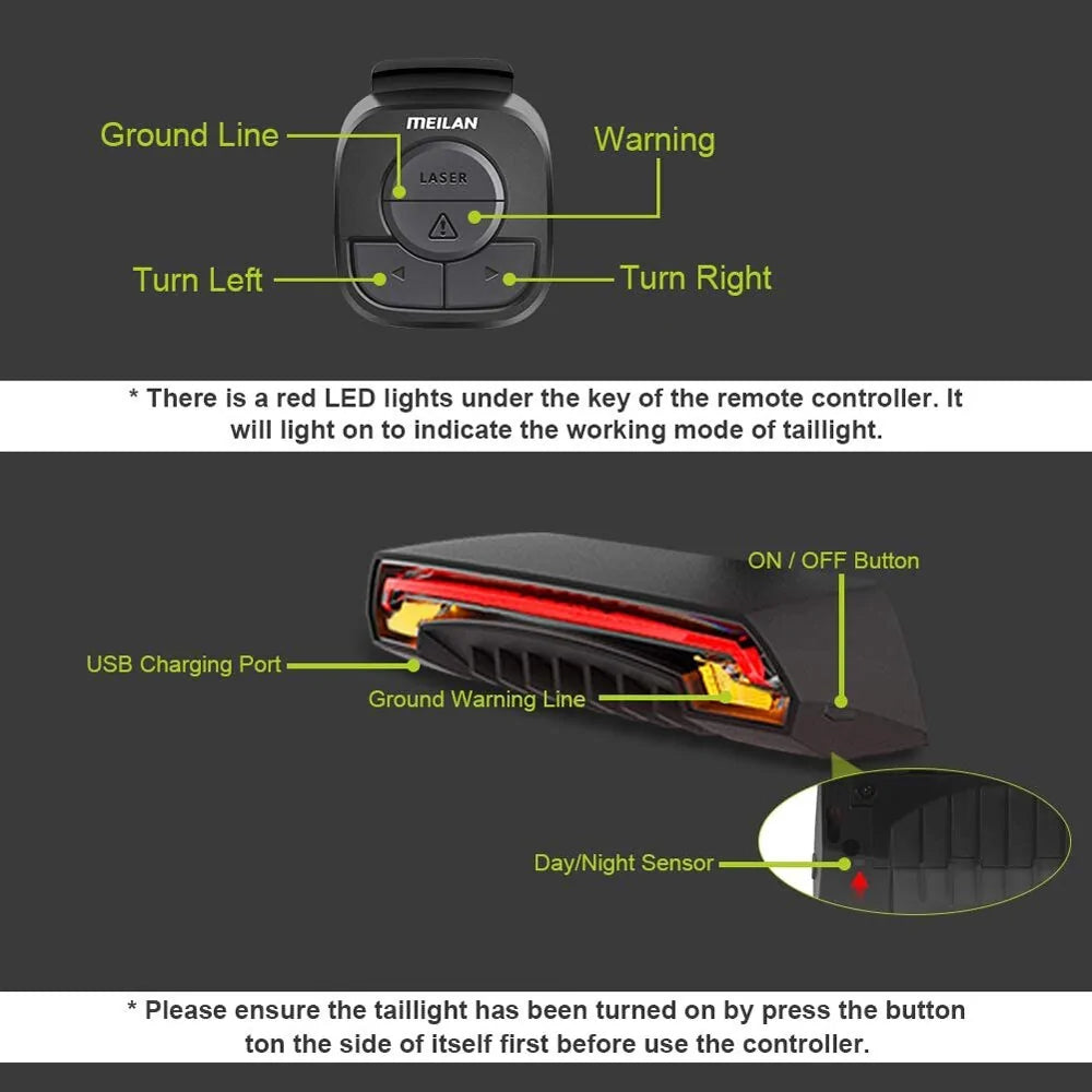 Smart Auto Brake Sensing Light Bicycle Wireless Turn Light Anti Spier