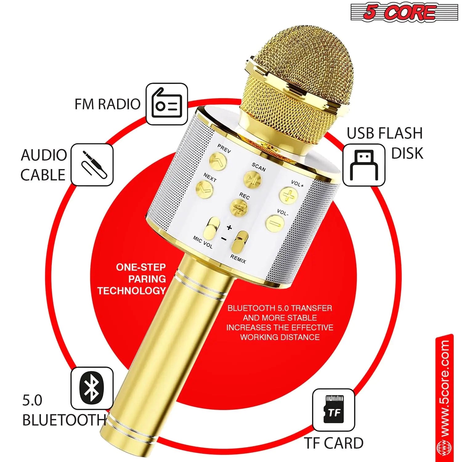 5Core Wireless Karaoke Microphone Bluetooth Mic Portable Handheld Microfonos Inalambricos Anti Spier