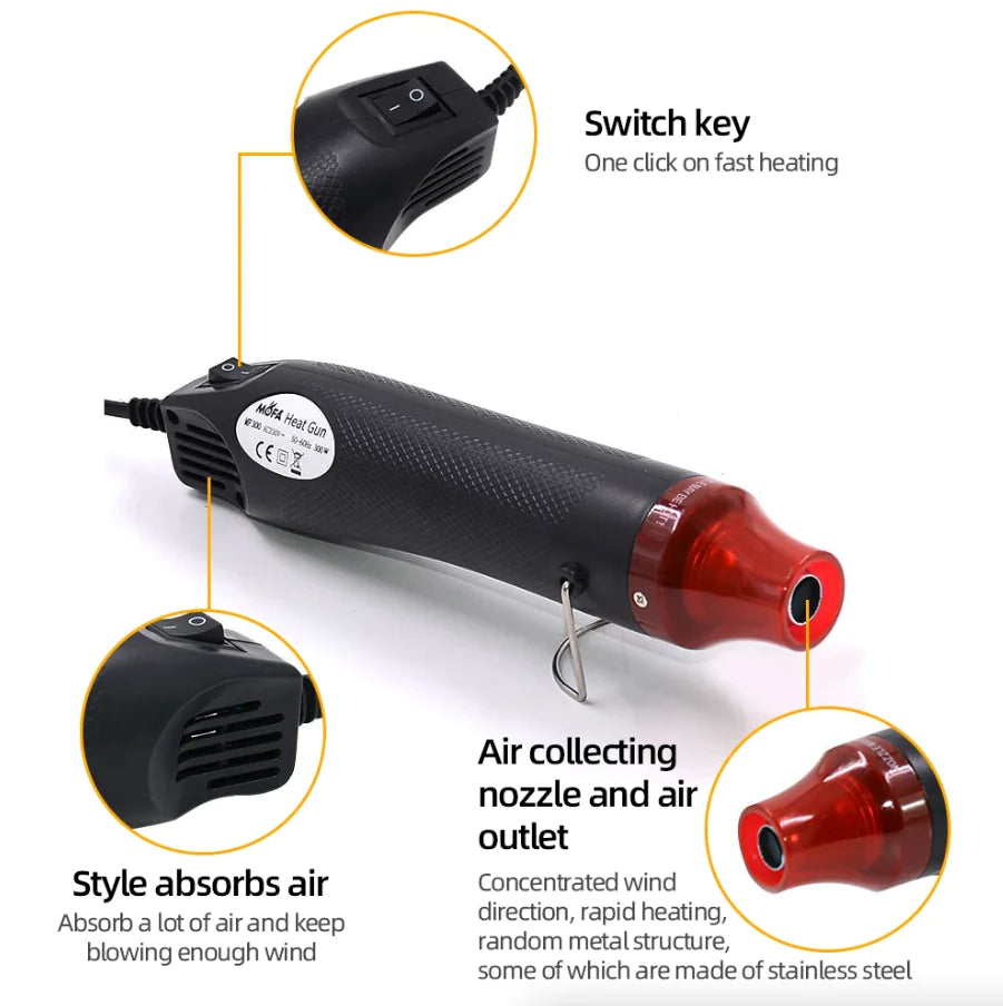 Mini Heat Gun DIY Electric Nozzles Tool Hot Air Gun Embossing Drying Paint USA Anti Spier
