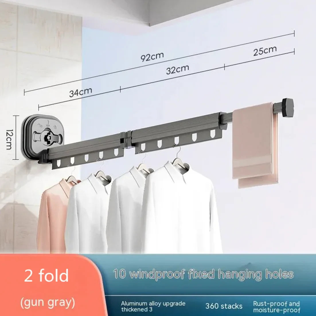 Retractable Aluminum Suction Cup Clothes Hanger Anti Spier