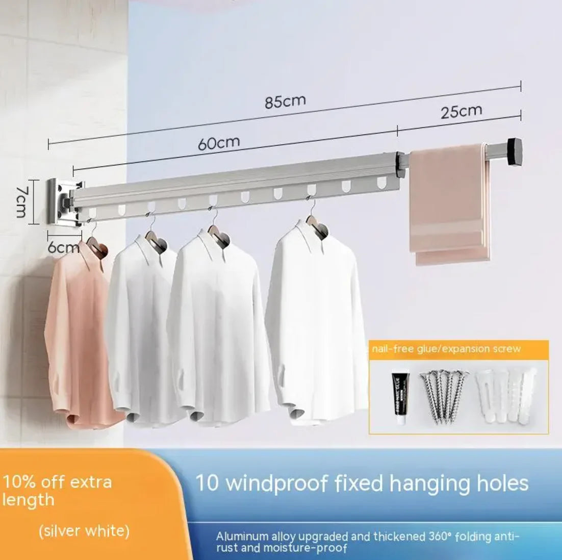 Retractable Aluminum Suction Cup Clothes Hanger Anti Spier