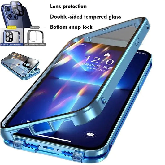 Double Sided Glass Snap Lock Case For iPhones Anti Spier