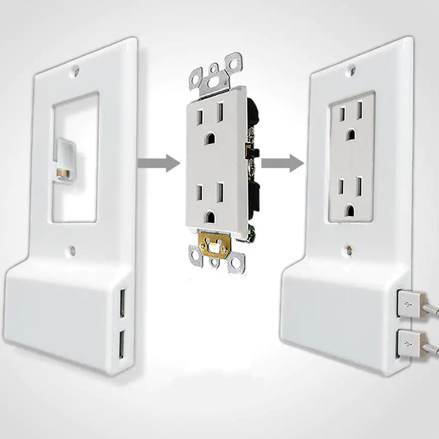 Invisible Dual USB Wall Charger Plate With Surge Protection Anti Spier