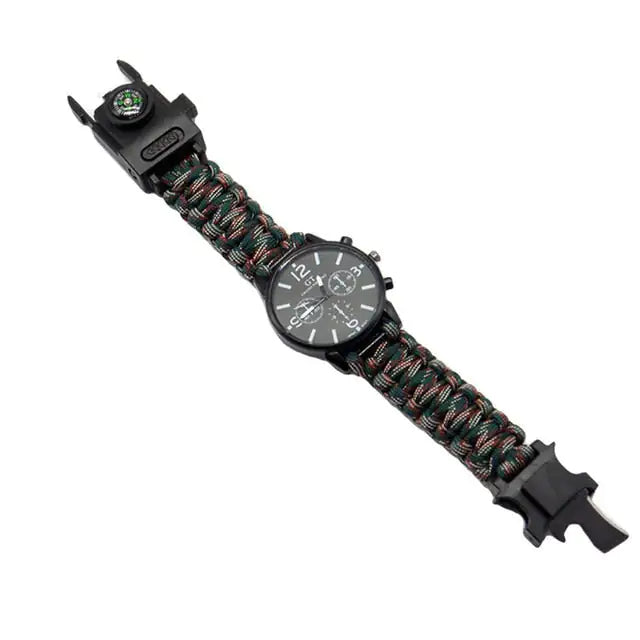 Outdoor Multi function Camping Survival Watch Bracelet Tools With LED Light Anti Spier