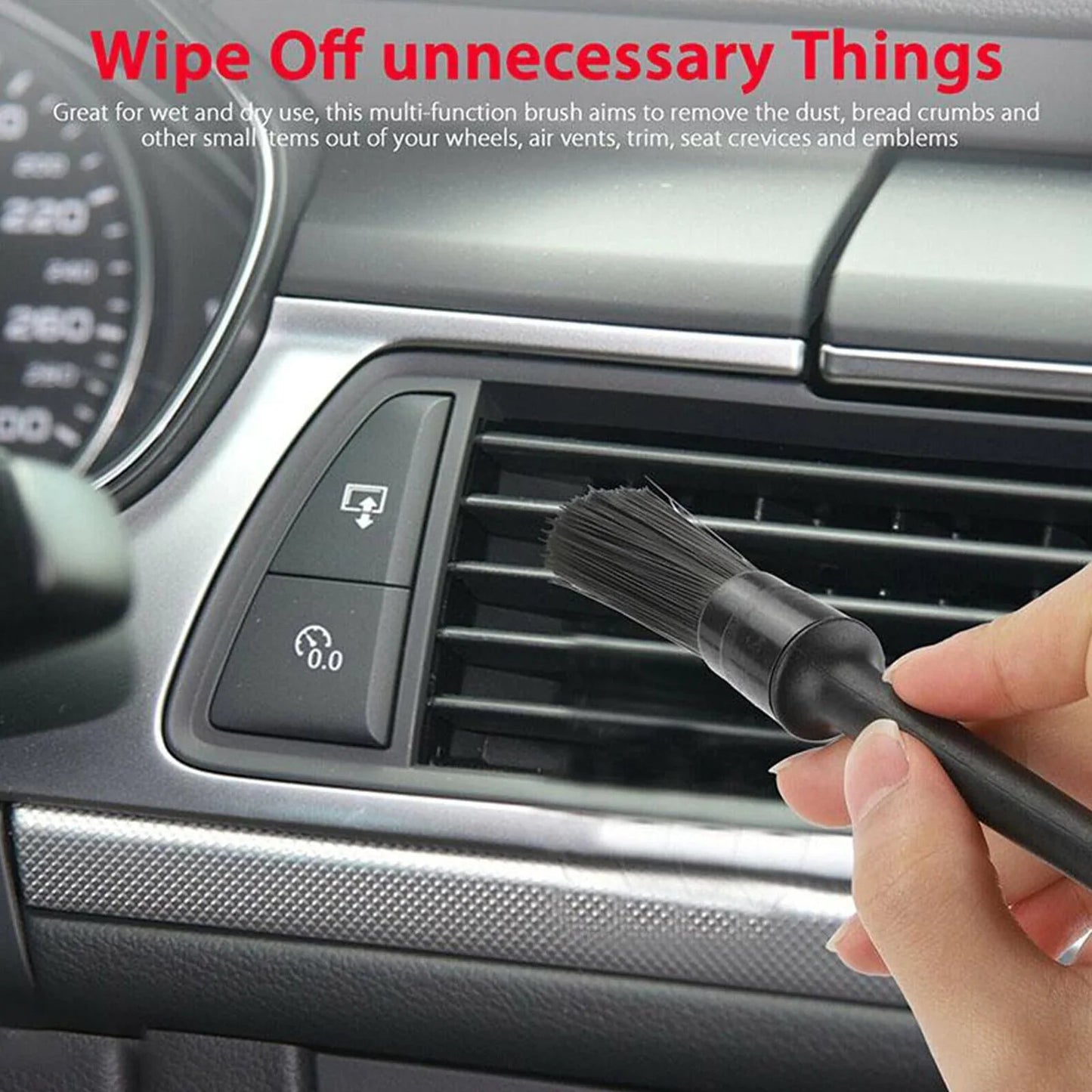 5PC Car Detailing Brush Kit Boar Hair Vehicle Auto Interior For Wheel Clean Sets Anti Spier