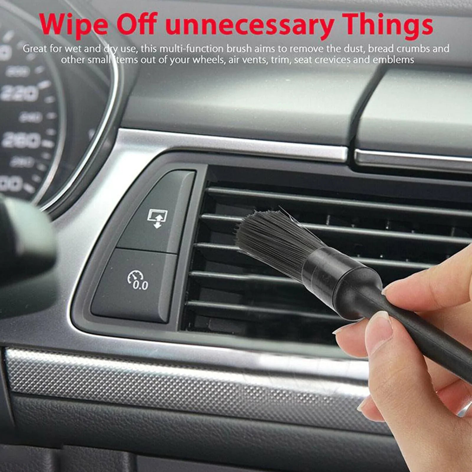 5PC Car Detailing Brush Kit Boar Hair Vehicle Auto Interior For Wheel Clean Sets Anti Spier