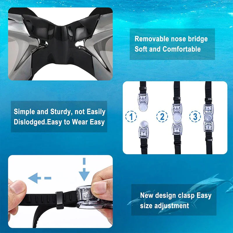 Clear Comfortable Swimming Goggles UV- Anti-Fog Swim Glasses Mirror Adult & Kids Anti Spier