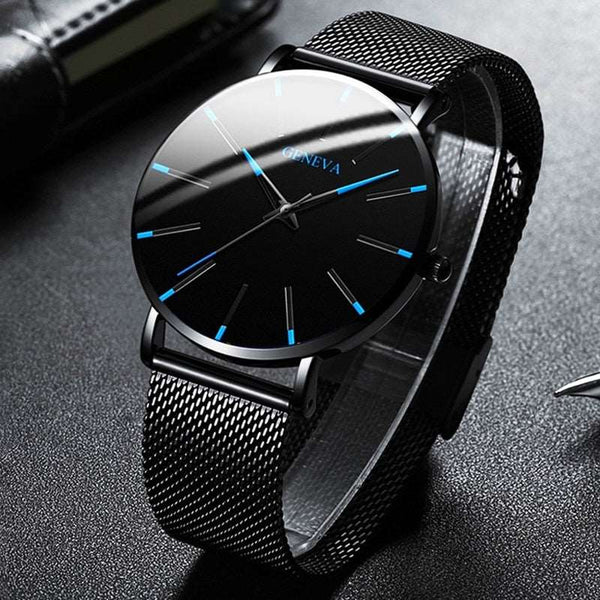 2023 Minimalist Men's Fashion Ultra Thin Watches Simple Men Business Stainless Steel Mesh Belt Quartz Watch relogio masculino - Wins Wow