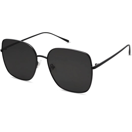 SOJOS Trendy Oversized Square Metal Frame Sunglasses for Women Men Flat Mirrored Lens UV Protection Sunglasses SJ1146 Black/Grey Anti Spier