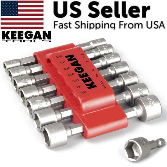 14 PCS Power Nut Driver Bit Set Quick Change MM & SAE Impact 1/4" Hex Shank USA Anti Spier