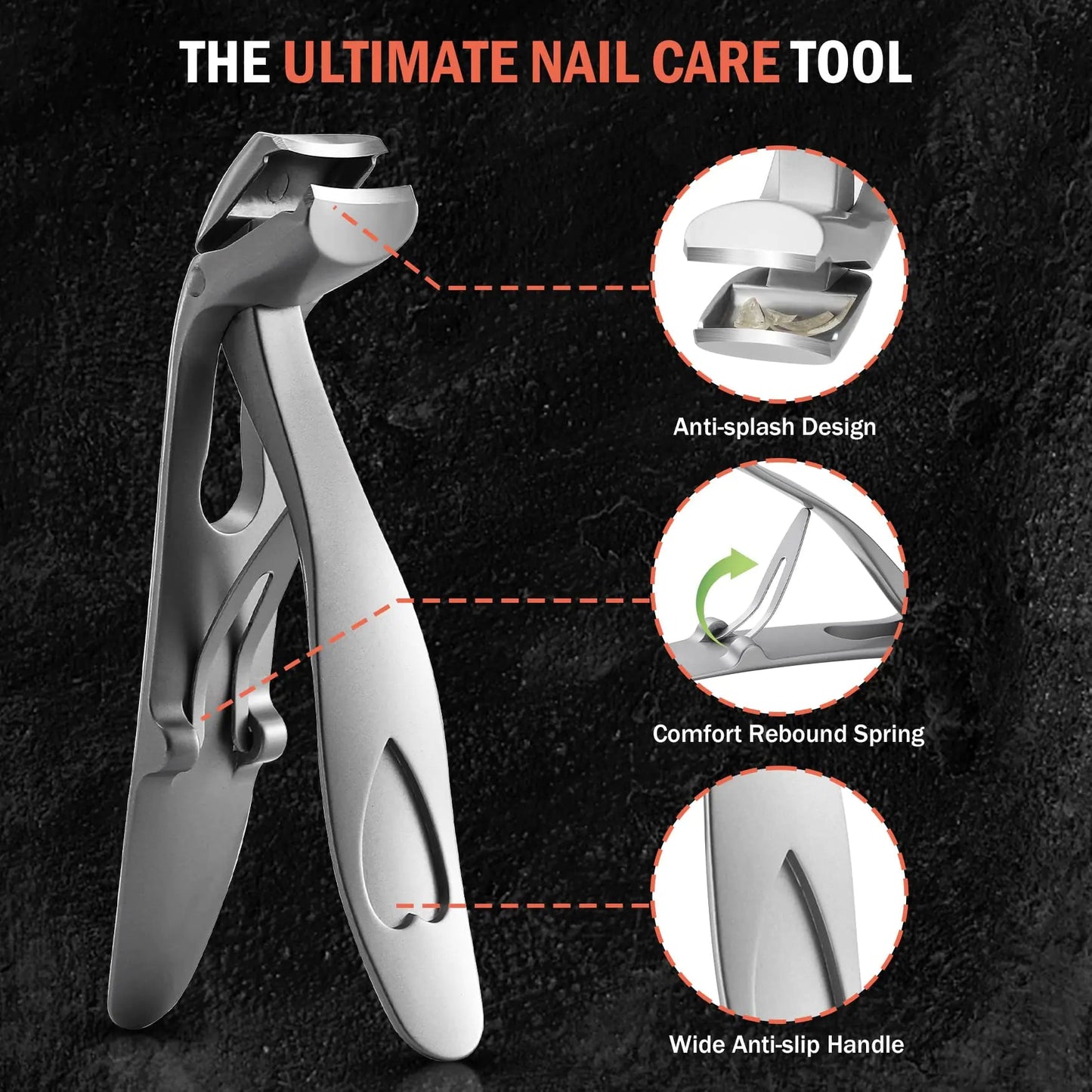 BEZOX Angled Head Nail Clippers for Seniors - Ergonomic Toenail Clipper for Thick Nails, Premium Steel Nail Cutter Trimmer with Catcher for Men and Women - Silver Small Sand Silver Anti Spier