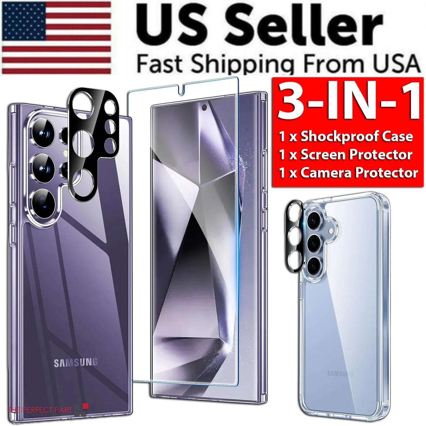 For Samsung Galaxy S24 Ultra Plus Shockproof Case & Screen Protector & Camera US Anti Spier