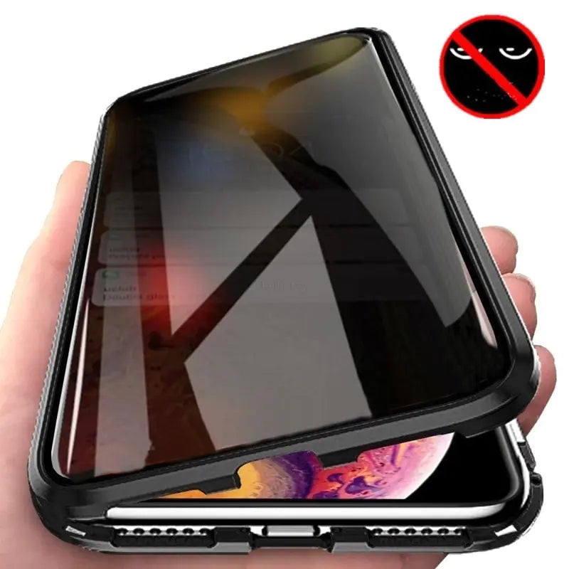 Magnetic Tempered Glass Privacy Metal Case iphone Anti Spier