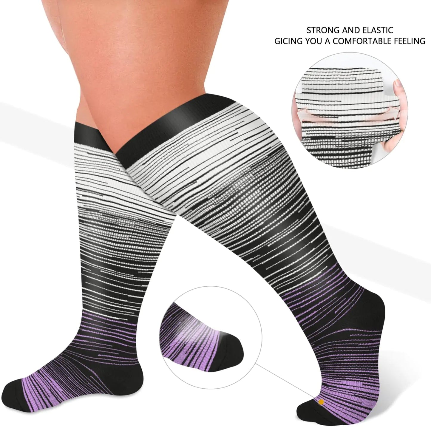 Diu Life 3 Pairs Plus Size Compression Socks for Women and Men Wide Calf Extra Knee High Support for Circulation 02 Gray/Pink/Blue 4X-Large Anti Spier