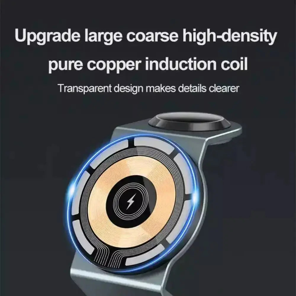 3 in 1 Transparent 15W Magnetic Wireless Charger Pad holder Anti Spier