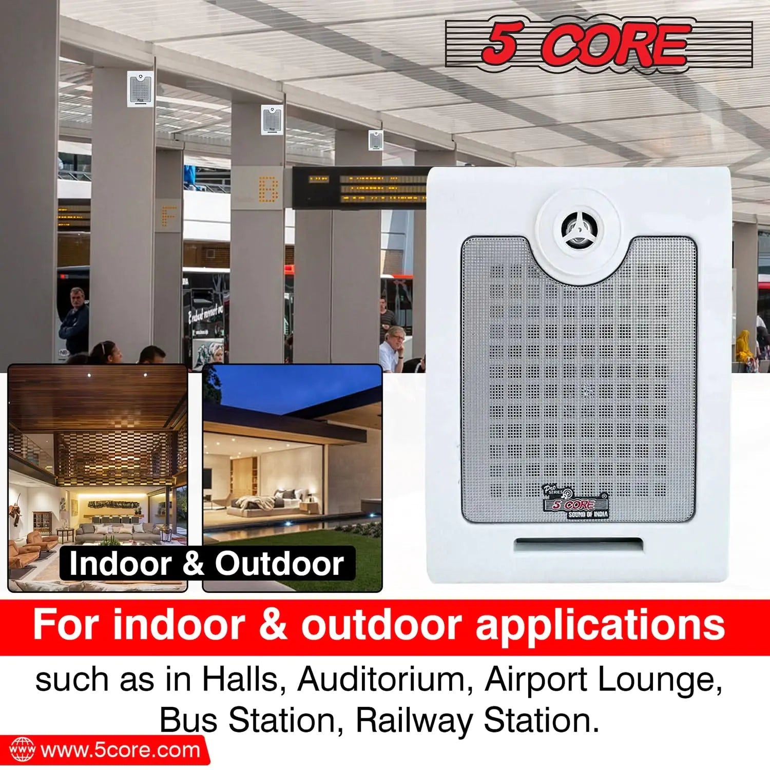 5Core Outdoor Speakers Stereo In Wall 500W Peak Passive Home Audio System Anti Spier