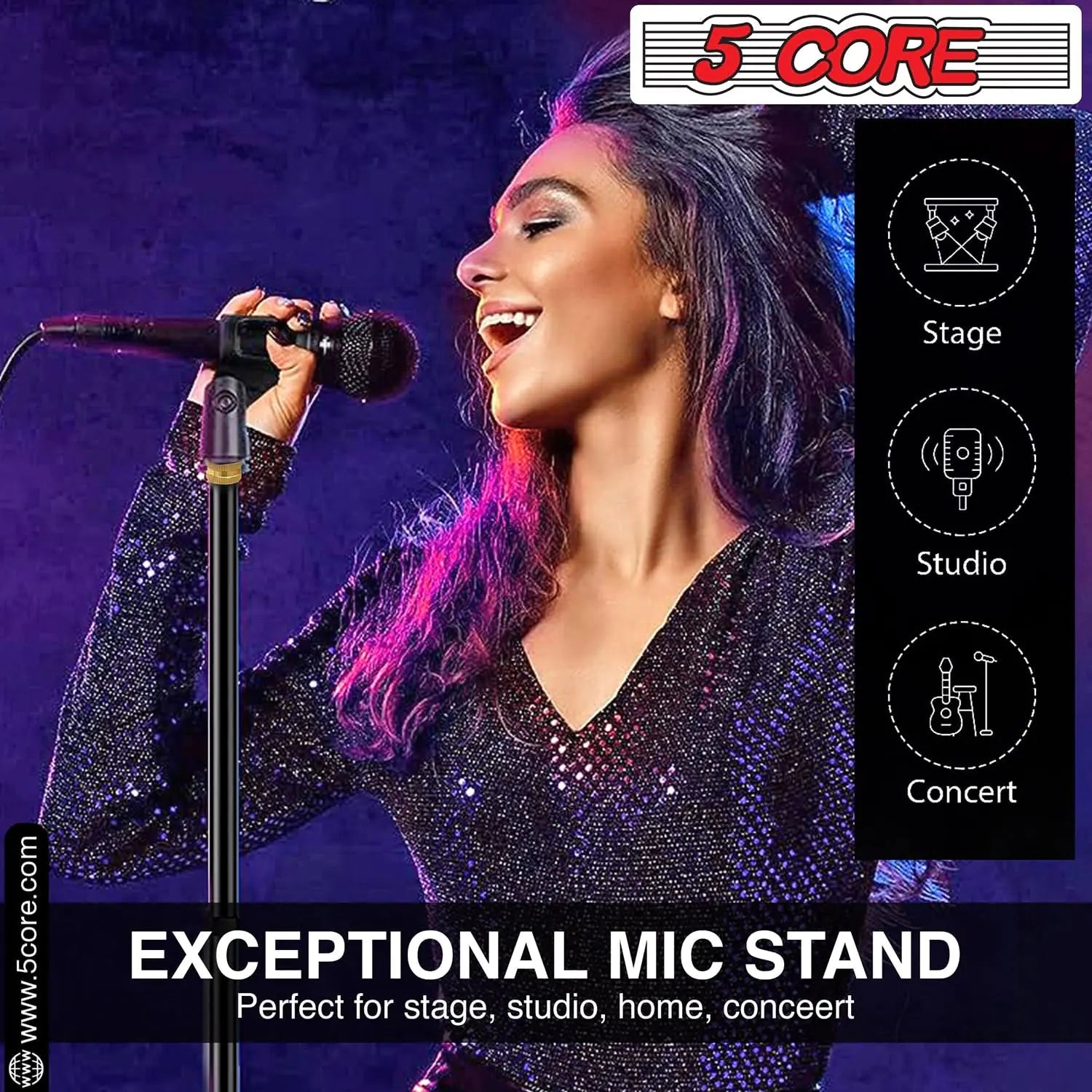 5 Core Mic Stand Round Base  Height Adjustable Universal Microphone Mount Stands Anti Spier