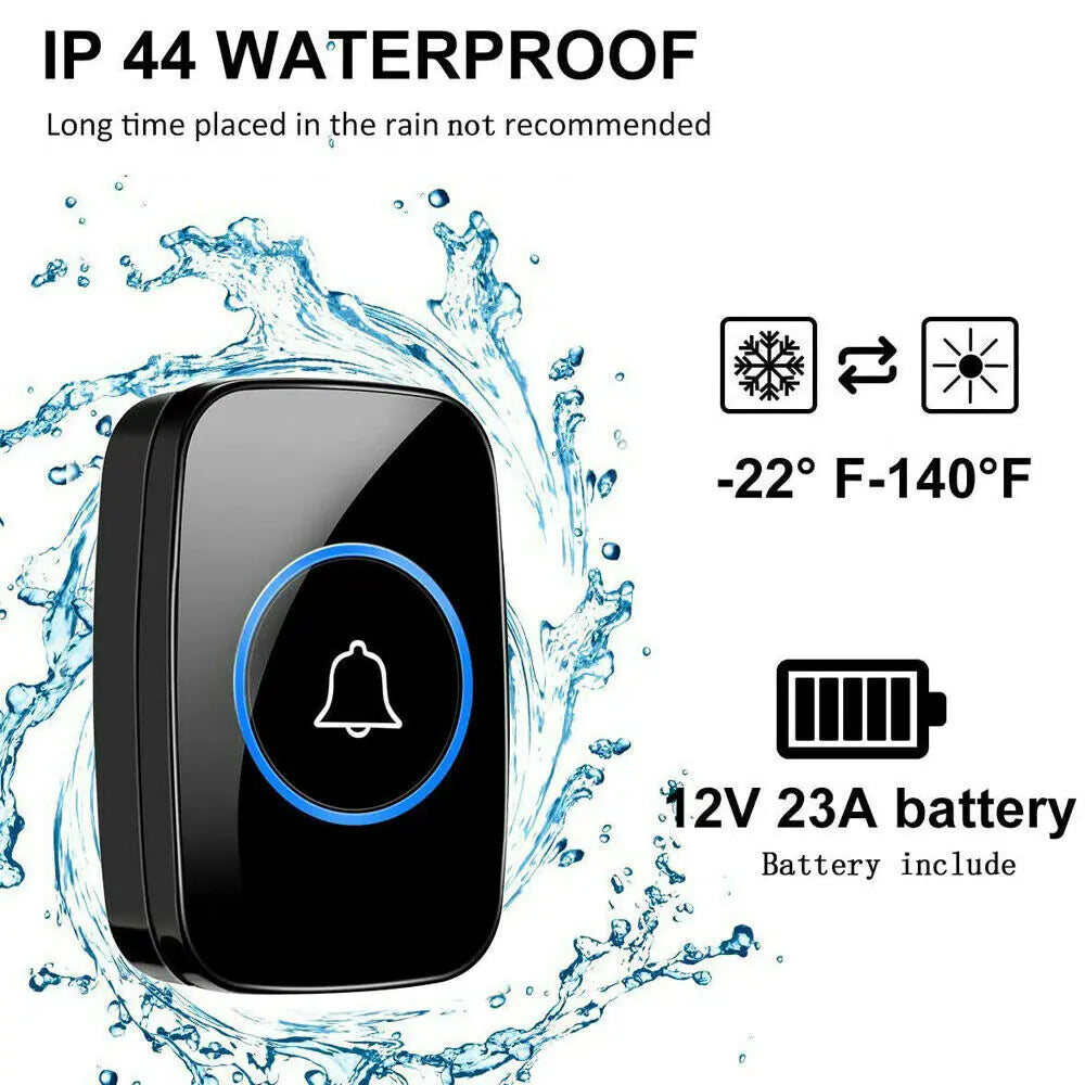 Wireless Doorbell Chime Waterproof Plugin Receiver Adjustable Volume 1000FT Kit Anti Spier