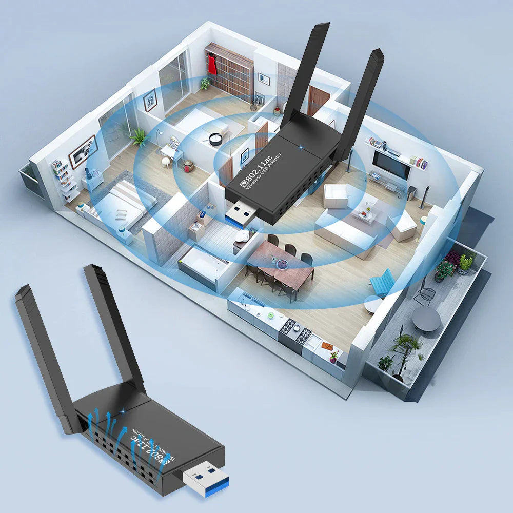 USB 3.0 Wireless WIFI Adapter 1300Mbps Long Range Dongle Dual Band 5Ghz Network Anti Spier