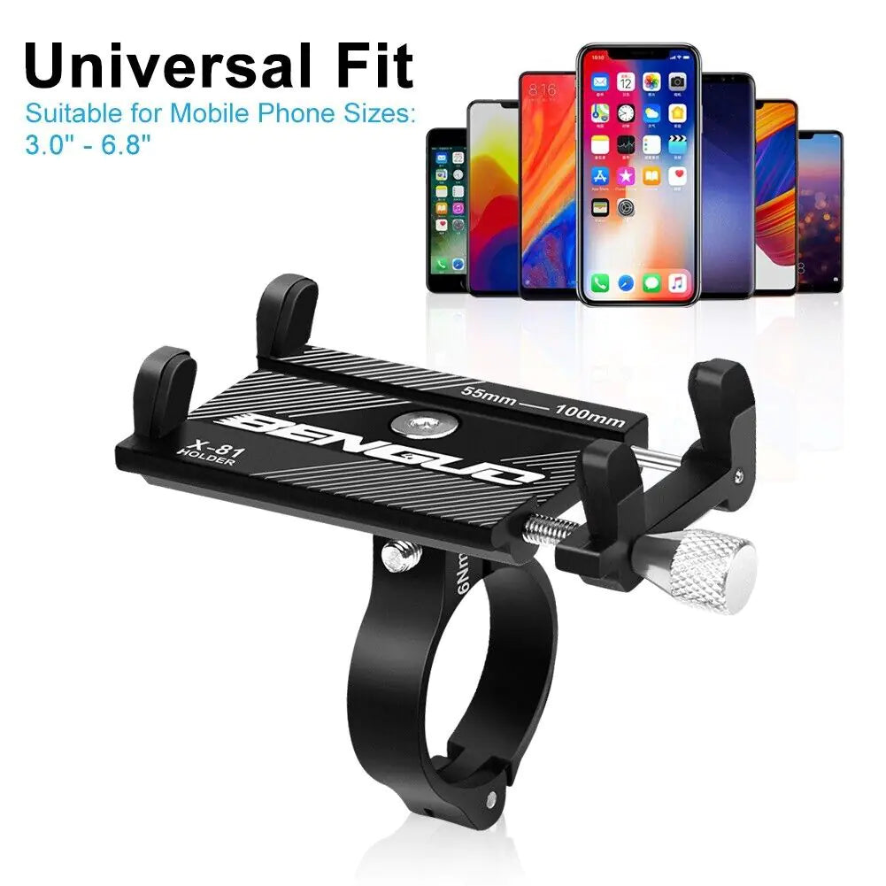 Compact yet durable phone holder for bike and motorcycle handlebars.