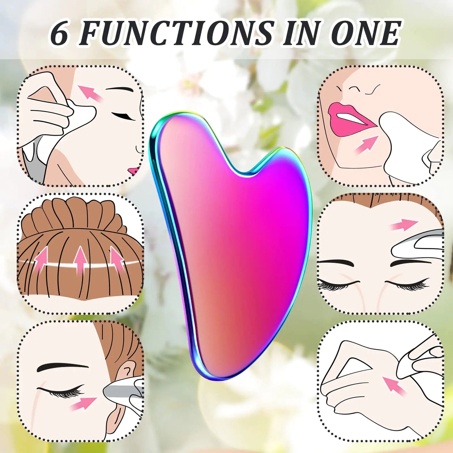 Nuanchu Stainless Steel Gua Sha Facial Tools Guasha for Face Metal Gua Sha Tighten Skin Massage Guasha Beauty Tool for Body Eyes Neck Massager with Travel Pouch Skin Care Gifts (Rainbow Color) Rainbow Color Anti Spier